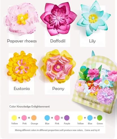 TEHZYORA Paper Flower Science & Craft Kit for Girls Ages 8–12 – DIY Color-Wicking Blooming Flowers with Primary Dyes, STEM Art Project, Bouquet Box Included (Green) in Saudi Arabia
