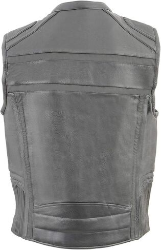 Milwaukee Leather MLM3560 Men's Black Leather Vest - Reflective Piping Elasticized Waist Open Neck Motorcycle Vest in Saudi Arabia