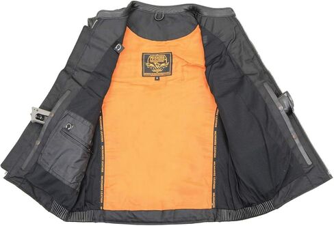 Milwaukee Leather MLM3560 Men's Black Leather Vest - Reflective Piping Elasticized Waist Open Neck Motorcycle Vest in Saudi Arabia