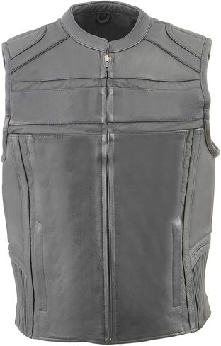 Milwaukee Leather MLM3560 Men's Black Leather Vest - Reflective Piping Elasticized Waist Open Neck Motorcycle Vest in Saudi Arabia