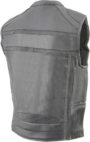 Milwaukee Leather MLM3560 Men's Black Leather Vest - Reflective Piping Elasticized Waist Open Neck Motorcycle Vest in Saudi Arabia
