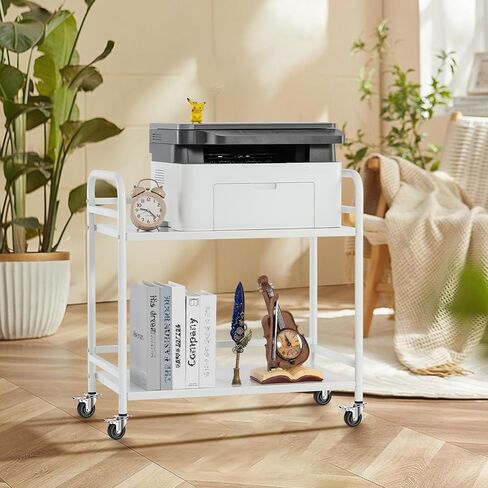 HDANI Under Desk Printer Stand, Microwave Storage Rack, 2 Shelf Metal Rolling Cart with Wheels, Office Utility Storage Cart and Stand(Black)… in Kuwait