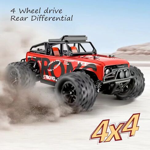 Remote Control Car, RC Car 4WD, 1/18 Scale, 2.4 GHz, 40 km/h Racing Car, Waterproof Off-Road Monster RC Truck with 2 Batteries 60 Minutes Running Time, Toy Car - Red in Saudi Arabia