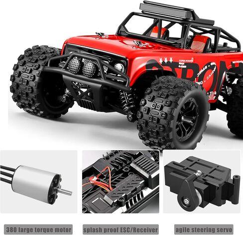 Remote Control Car, RC Car 4WD, 1/18 Scale, 2.4 GHz, 40 km/h Racing Car, Waterproof Off-Road Monster RC Truck with 2 Batteries 60 Minutes Running Time, Toy Car - Red in Saudi Arabia