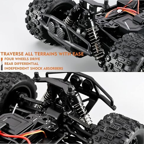 Remote Control Car, RC Car 4WD, 1/18 Scale, 2.4 GHz, 40 km/h Racing Car, Waterproof Off-Road Monster RC Truck with 2 Batteries 60 Minutes Running Time, Toy Car - Red in Saudi Arabia