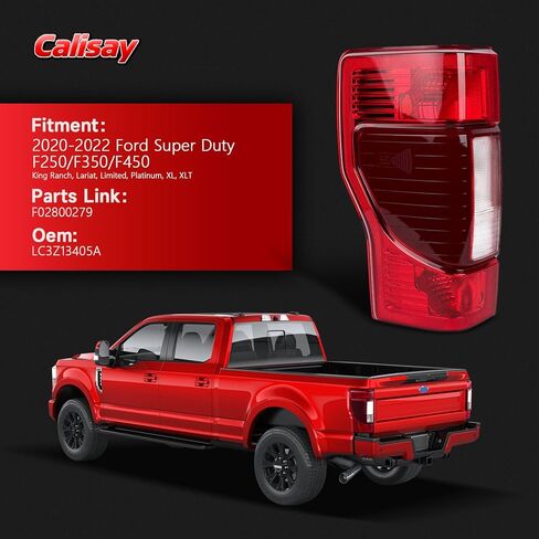 ضوء الذيل متوافق مع 2020-2022 Ford F250 F350 نوع هالوجين فائق التحمل مع نقطة عمياء (الوحدة غير متضمنة) مجموعة إشارة مصباح الفرامل الخلفية مع مصابيح استبدال LC3Z13404A FO2801279 (الجانب الأيمن) in Kuwait