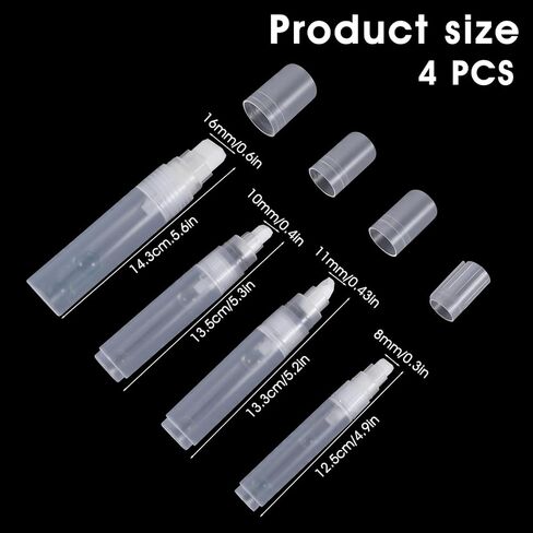 4Pcs Empty Markers Acrylic Paint Marker Refillable Acrylic Paint Pens Graffiti Markers with 8/10/11/16mm Tips Clear Fillable Paints Marker Pen for Painting on Ceramics Wood Glass Rocks Metal in Saudi Arabia