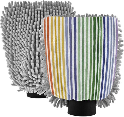 AIXIWAWA Rainbow Stripe Print Car Wash Mitt Washing Glove Scratch Free Water Absorbent 2 Pack Large in Kuwait