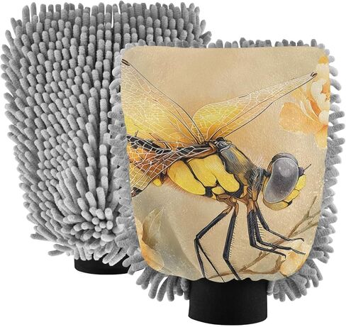 AIXIWAWA Dragonfly Yellow Print Car Wash Mitt Washing Glove Scratch Free Water Absorbent 2 Pack Large in Saudi Arabia