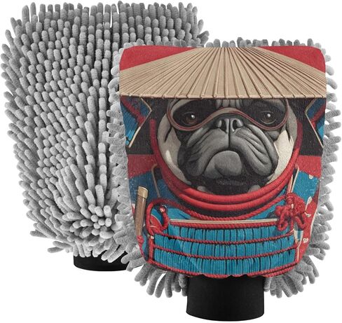AIXIWAWA Pug Samurai Print Car Wash Mitt Washing Glove Scratch Free Water Absorbent 2 Pack Large in Saudi Arabia