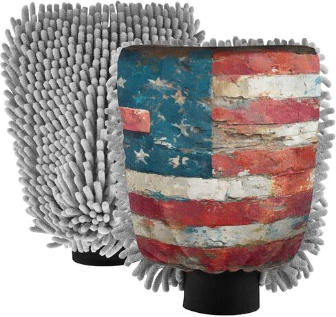 AIXIWAWA America Cross Print Car Wash Mitt Washing Glove Scratch Free Water Absorbent 2 Pack Medium in Saudi Arabia