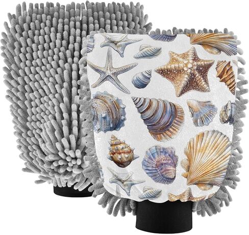 AIXIWAWA Seashells Vintage Print Car Wash Mitt Washing Glove Scratch Free Water Absorbent 2 Pack Large in Saudi Arabia