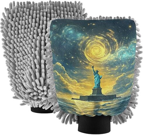 AIXIWAWA Statue of Liberty Print Car Wash Mitt Washing Glove Scratch Free Water Absorbent 2 Pack Medium in Saudi Arabia