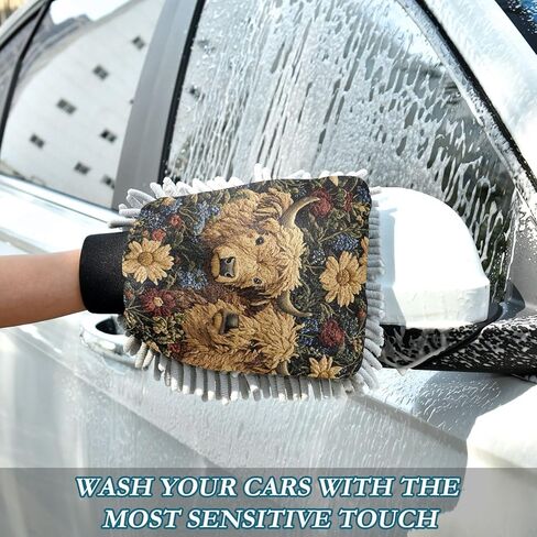 AIXIWAWA Highland Cow Pattern Print Car Wash Mitt Washing Glove Scratch Free Water Absorbent 2 Pack Large in Saudi Arabia