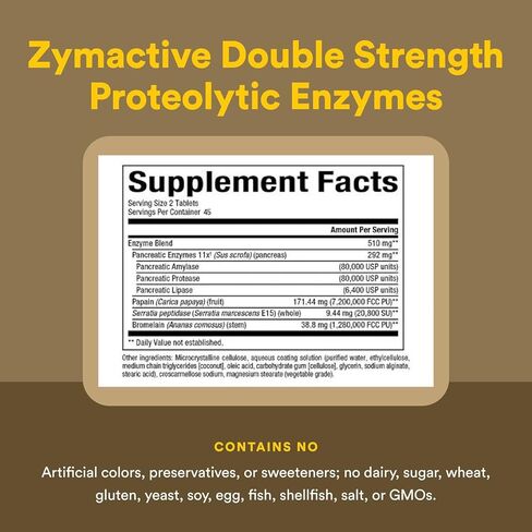 Natural Factors - Zymactive Proteolytic Enzyme Double Strength, Supports a Healthy Inflammatory Response to Help Muscle and Joint Function, Gluten Free, Non-GMO, 30 Enteric Coated Tablets in Saudi Arabia