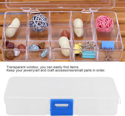 10 Grid Transparent Jewelry Box, Plastic Organizer Box Storage Container with Adjustable Partitions, for Beads Art Crafts in Saudi Arabia