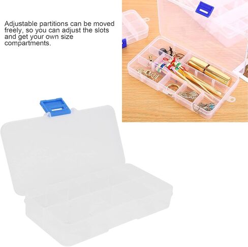 10 Grid Transparent Jewelry Box, Plastic Organizer Box Storage Container with Adjustable Partitions, for Beads Art Crafts in Saudi Arabia