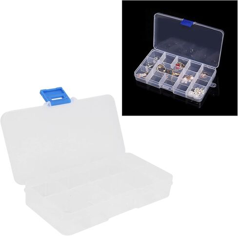 10 Grid Transparent Jewelry Box, Plastic Organizer Box Storage Container with Adjustable Partitions, for Beads Art Crafts in Saudi Arabia