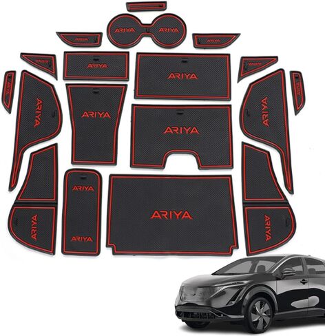 Custom Interior Accessories 18PCS for Nissan Ariya 2023 Center Console Cover Door Slot Pad Cushion Non-Slip Gate Slot Pad Cup Holder Liners Mat(Red) in Saudi Arabia