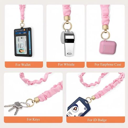 Pink Stretchy Scrunchie Lanyard & Wristlet Set with ID Badge, Cute Neck Lanyard for Keys - Holder for Women, Teachers, Nurses, Cruise Ship Staff in Saudi Arabia