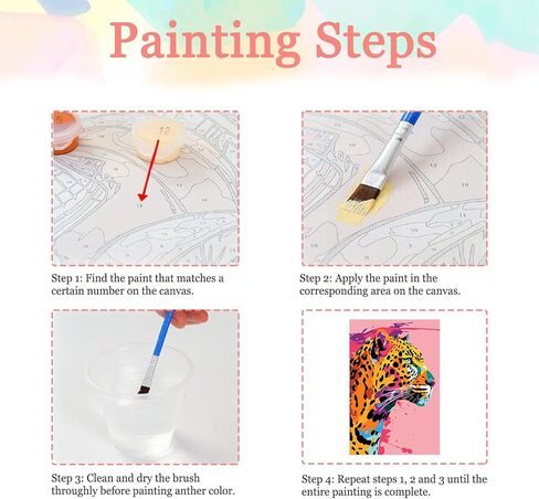 Auremi Colourful Leopard Paint by Number Kits with Framed, DIY Animal Paint by Number Canvas for Adults, Easy Acrylic in Canvas with Brushes for Decor 20x30cm in Saudi Arabia