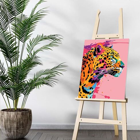 Auremi Colourful Leopard Paint by Number Kits with Framed, DIY Animal Paint by Number Canvas for Adults, Easy Acrylic in Canvas with Brushes for Decor 20x30cm in Saudi Arabia