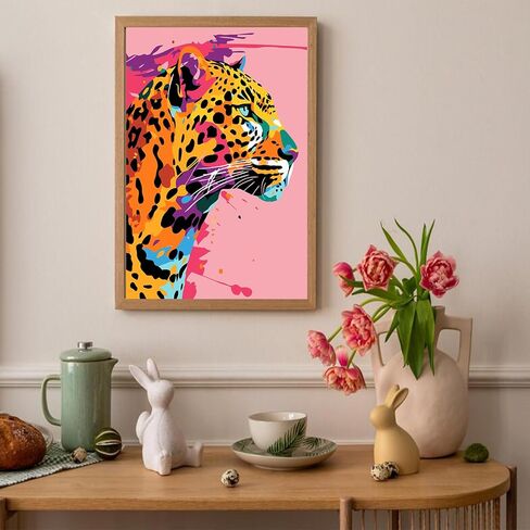 Auremi Colourful Leopard Paint by Number Kits with Framed, DIY Animal Paint by Number Canvas for Adults, Easy Acrylic in Canvas with Brushes for Decor 20x30cm in Saudi Arabia