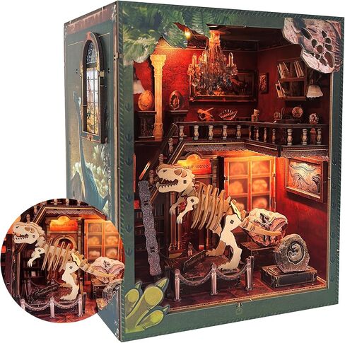 Soothee DIY Book Nook Kit with LED Lights (Dinosaur Museum) - 3D Puzzles for Adults & Teens, Miniatures and Model Building Kits for Bookshelf Decor, Relaxing Craft & Unique Gift for Craft Lovers in Saudi Arabia