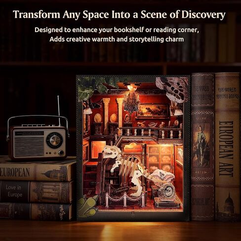 Soothee DIY Book Nook Kit with LED Lights (Dinosaur Museum) - 3D Puzzles for Adults & Teens, Miniatures and Model Building Kits for Bookshelf Decor, Relaxing Craft & Unique Gift for Craft Lovers in Saudi Arabia
