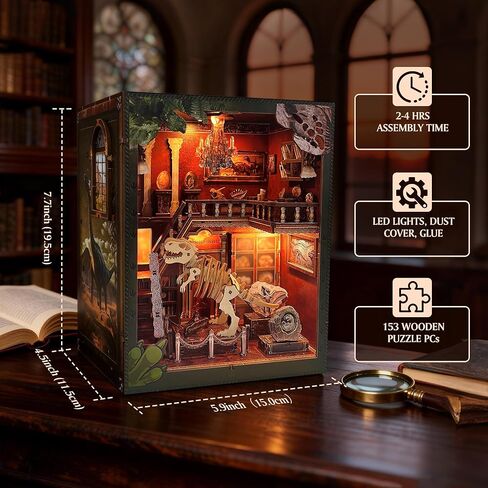 Soothee DIY Book Nook Kit with LED Lights (Dinosaur Museum) - 3D Puzzles for Adults & Teens, Miniatures and Model Building Kits for Bookshelf Decor, Relaxing Craft & Unique Gift for Craft Lovers in Saudi Arabia