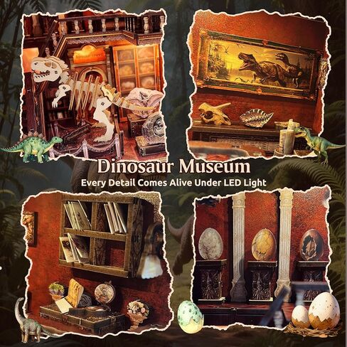 Soothee DIY Book Nook Kit with LED Lights (Dinosaur Museum) - 3D Puzzles for Adults & Teens, Miniatures and Model Building Kits for Bookshelf Decor, Relaxing Craft & Unique Gift for Craft Lovers in Saudi Arabia