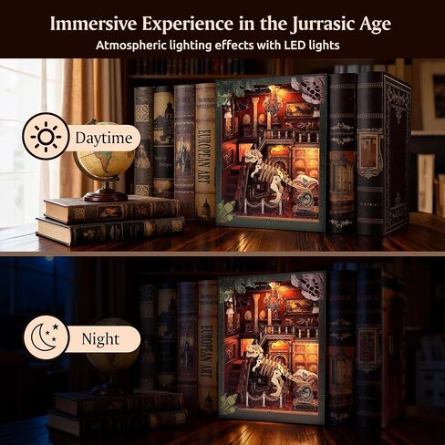 Soothee DIY Book Nook Kit with LED Lights (Dinosaur Museum) - 3D Puzzles for Adults & Teens, Miniatures and Model Building Kits for Bookshelf Decor, Relaxing Craft & Unique Gift for Craft Lovers in Saudi Arabia