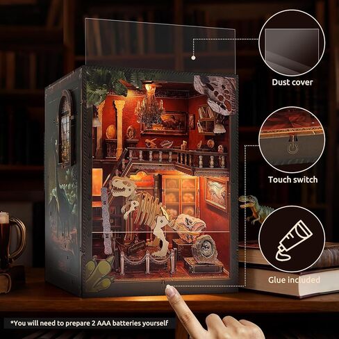 Soothee DIY Book Nook Kit with LED Lights (Dinosaur Museum) - 3D Puzzles for Adults & Teens, Miniatures and Model Building Kits for Bookshelf Decor, Relaxing Craft & Unique Gift for Craft Lovers in Saudi Arabia