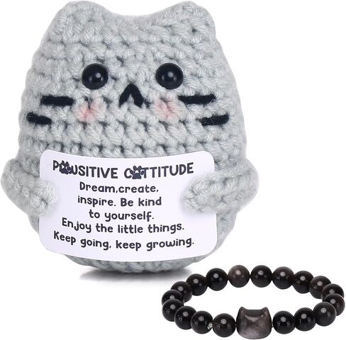 hand-made crochet cat wearing a bracelet - positive crochet animals plush, perfect birthday gifts for women, cat dad gifts & thoughtful presents for friends women in Saudi Arabia