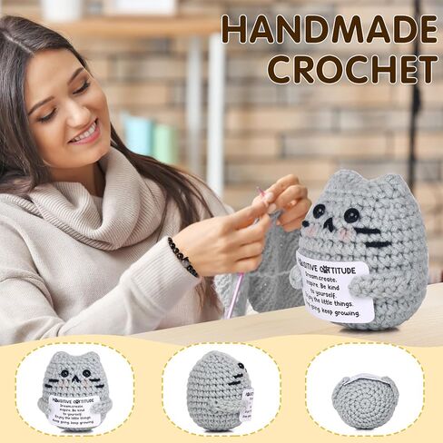 hand-made crochet cat wearing a bracelet - positive crochet animals plush, perfect birthday gifts for women, cat dad gifts & thoughtful presents for friends women in Saudi Arabia