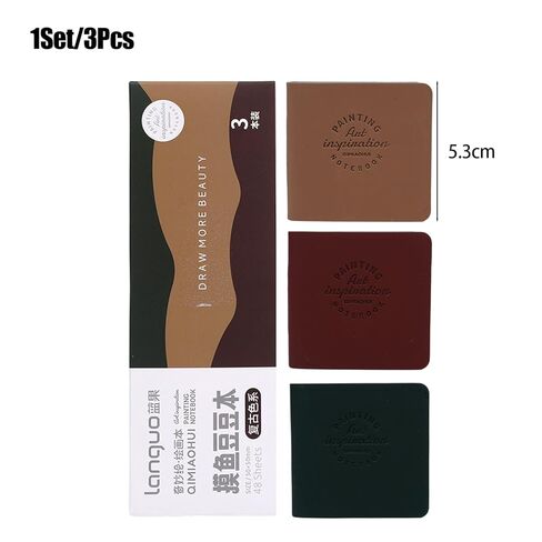3Pcs/set Mini Bean Notebook PU Leather Cover Pocket Blank Drawing Notebook Student Gift (Retro color) in Saudi Arabia