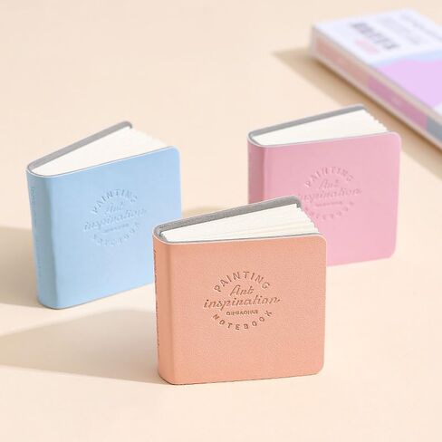3Pcs/set Mini Bean Notebook PU Leather Cover Pocket Blank Drawing Notebook Student Gift (Retro color) in Saudi Arabia