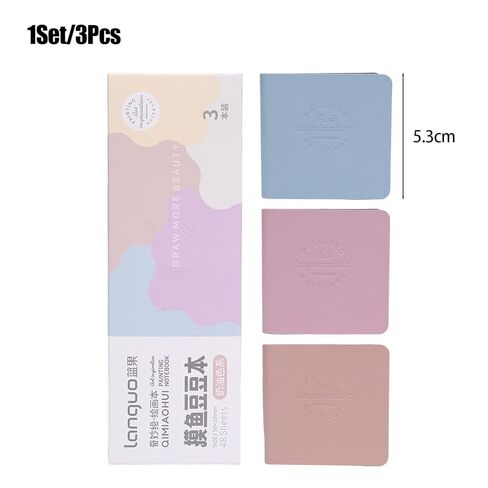 3Pcs/set Mini Bean Notebook PU Leather Cover Pocket Blank Drawing Notebook Student Gift (Retro color) in Saudi Arabia