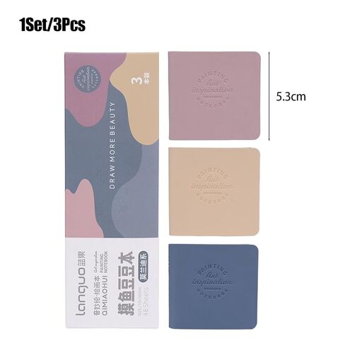 3Pcs/set Mini Bean Notebook PU Leather Cover Pocket Blank Drawing Notebook Student Gift (Retro color) in Saudi Arabia