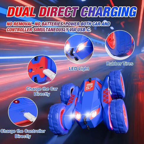 Remote Control Car, Rechargeable RC Cars & Remote Double-Sided Driving 360° Flips Rotating 2.4Ghz 4WD All Terrain Stunt Race Car Toy Christmas Birthday Gift for Kids Boys 3-12 in Saudi Arabia
