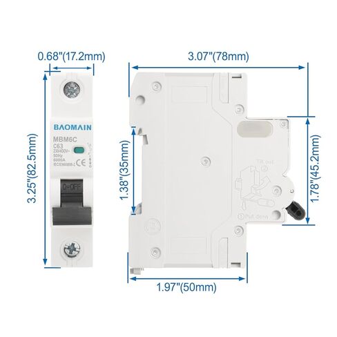 Baomain DZ47-63 1 Pole MCB قاطع دائرة مصغر AC 230V 400V C6/C10/C16/C20/C25/C32/C40/C50/C63 MCB (20 أمبير) in Saudi Arabia