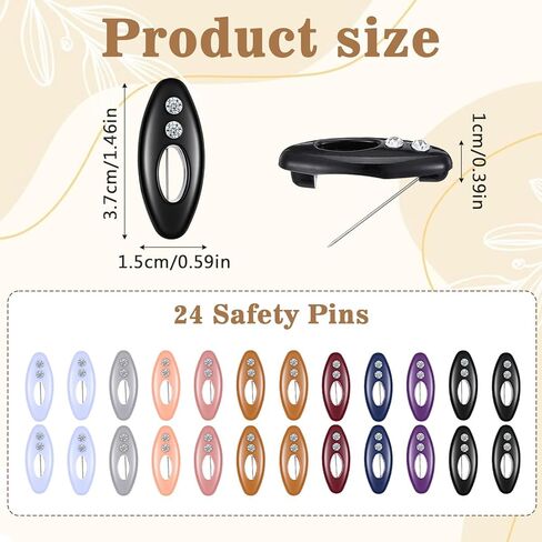 24 Pcs Muslim Colorful Hijab Safety Clips Hijab Pins for Women with Rhinestone Non-Slip Hollow Oval Scarf Brooches Headscarf Decoration for Girls Fastening Scarves Shawls Locking Cloth Nappy in Saudi Arabia