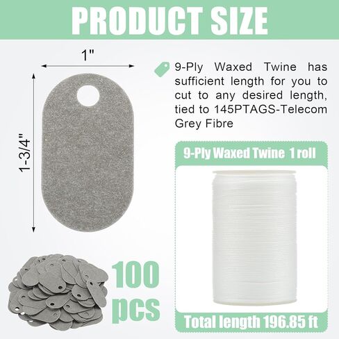 100 Pcs 145p Telecom Fiber Tags with 1 Roll 9 Ply Waxed Twine Lacing Cord Grey Industrial Grade Non-Conductive Label Fireproof Flame-Retardant Cable Electronics Label Writable Cord Wire Tag in Saudi Arabia