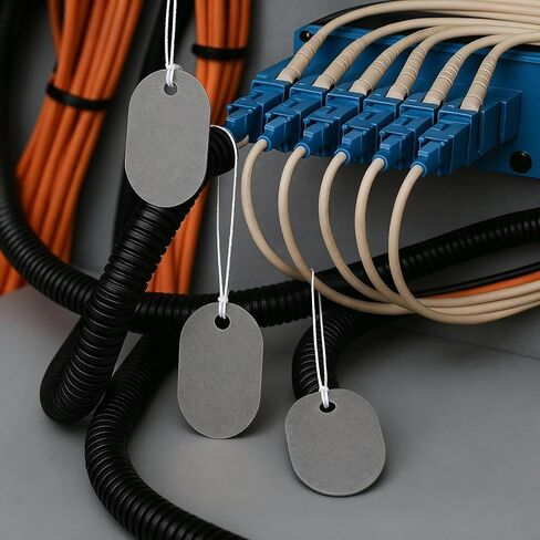 100 Pcs 145p Telecom Fiber Tags with 1 Roll 9 Ply Waxed Twine Lacing Cord Grey Industrial Grade Non-Conductive Label Fireproof Flame-Retardant Cable Electronics Label Writable Cord Wire Tag in Saudi Arabia