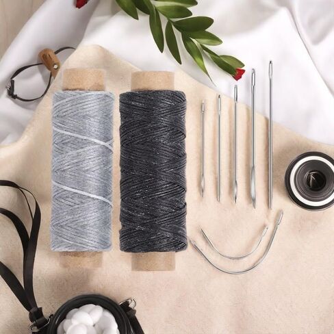 110 Yards Waxed Thread with 7 Pcs Hand Sewing Needles, Thread and Needles Kit for Home Sewing Upholstery Canvas Bags Carpet Sofa Repair and Sewing(Black Gray) in Saudi Arabia