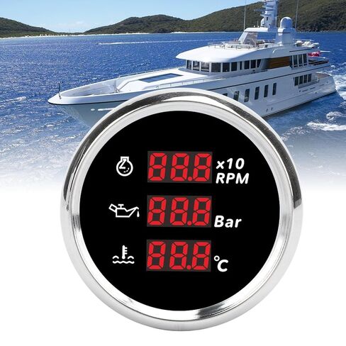 52mm Digital Oil Pressure Temp Gauge 810?00324 3 in LED Display Tachometer with Backlight Dial Silver Bezel for Boat Yacht RV Truck Motorcycle Marine Automotive Gauge in Saudi Arabia