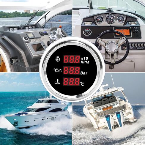 52mm Digital Oil Pressure Temp Gauge 810?00324 3 in LED Display Tachometer with Backlight Dial Silver Bezel for Boat Yacht RV Truck Motorcycle Marine Automotive Gauge in Saudi Arabia