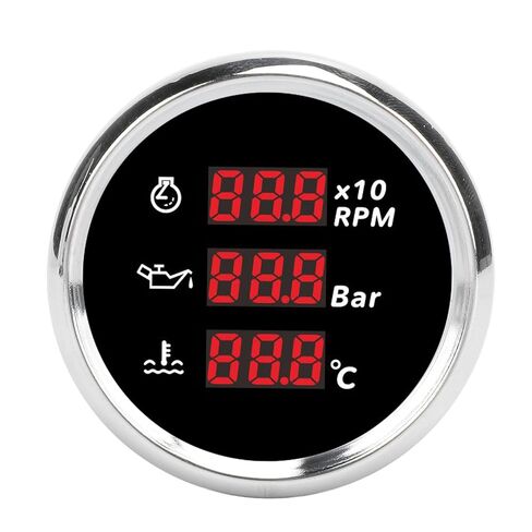 52mm Digital Oil Pressure Temp Gauge 810?00324 3 in LED Display Tachometer with Backlight Dial Silver Bezel for Boat Yacht RV Truck Motorcycle Marine Automotive Gauge in Saudi Arabia