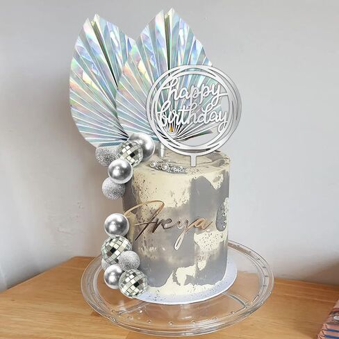 كرات ديسكو لتزيين الكيك، كرات مرآة مع زينة كعكة نجوم بوهو لسبعينيات وثمانينيات القرن الماضي، رقص ديسكو ليلة السبت، موضوع عيد الميلاد (فضي) in Kuwait