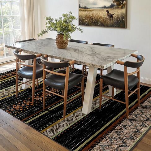 BESTSWEETIE 2x6 Hallway Runner Rugs Washable Rug Moroccan Farmhouse Neutral Geometric Low Pile Non-Slip Soft Rug for Entryway Bedroom Laundry Room Indoor Black/Brown in Kuwait